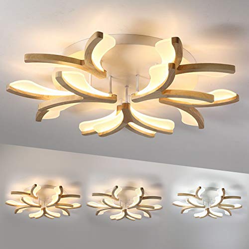 LED Holz Schlafzimmer Deckenleuchte Dimmbar Wohnzimmer Deckenlampe mit...