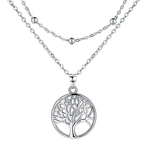 Lydreewam Lebensbaum Kette für Damen 925 Sterling Silber Baum des Lebens Doppel Layered Halskette mit Geschenkbox für Geburtstag Muttertag Weihnachten verstellbar 40+5cm
