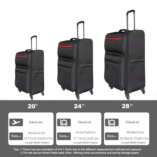 Travel with Ease Using Expandable 3 Piece Softside Luggage Set, Lightweight Design with Smooth Wheels, Black2