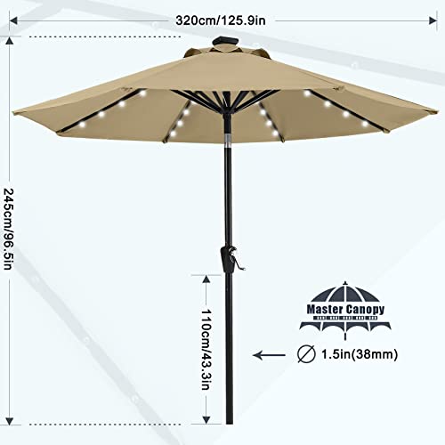 Image of MASTERCANOPY 11ft Patio Umbrella with Solar Lights, Khaki