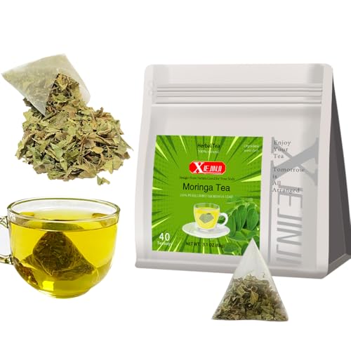 XIEJINJI Moringa Leaf Tea, 40 Tea Bags – Pure Moringa Superfood Infusion for Digestive Comfort & Immune Boost, Nutrient-Dense, Non-GMO, No Additives, Caffeine-Free