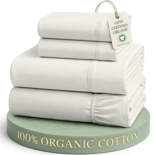 Image of LANE LINEN Sheets King Size 100% Organic Cotton GOTS Certified Percale Weave Deep Pocket 4 Piece Soft Breathable Cooling Lightweight All Season Machine Washable Crisp - Glacier Grey