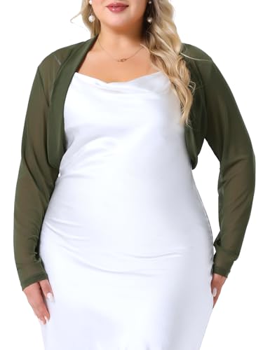 Image of Agnes Orinda Plus Size Mesh Crop Cardigans for Women Long Sleeve Open Front See Through Sheer Bolero Shrug Top
