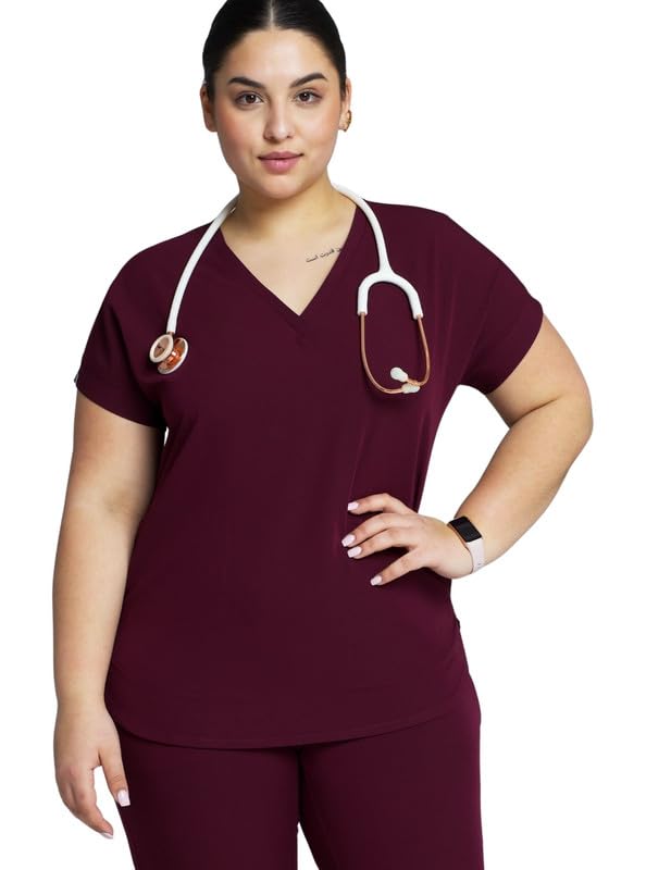 MEDHOODIE Kendall - Casaca para mujer para médicos y enfermería, moderna y cómoda, con dos prácticos bolsillos, ropa médica profesional, granate, XL