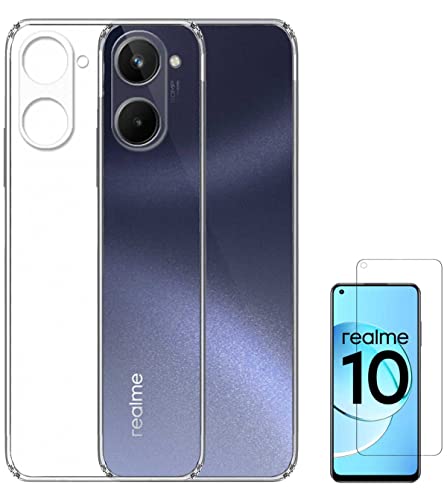 Image of Soft Silicone TPU Flexible Back Cover Compatible with Realme 10 4G and Screen Guard