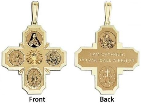 Vista 3 de PicturesOnGold.com Medalla religiosa de comunión de cuatro vías - 1 pulgada x 1 pulgada sólido oro amarillo de 14 quilates, Oro amarillo, No es una