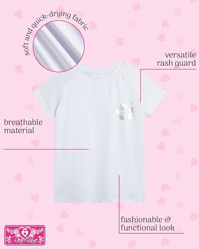 Image of Real Love Toddler Girls Rash Guard - Quick Dry Sun Protection Swim Shirt Girls Short Sleeve Rash Guard Kids Swim Top (2T-16)