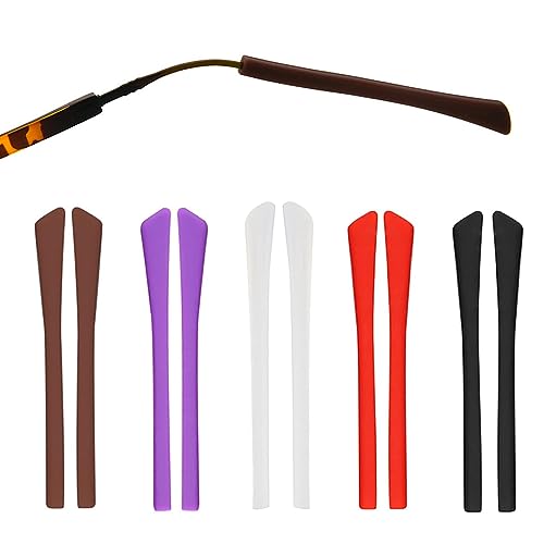 5 Paar Bügelenden Silikon Antirutsch, Brillenbügel Reparatur, Weiche Brillen Ohrpolster, Überzüge für Bügelenden Brillenbügel Ersatz, für Metall Dünne Sonnenbrillen Brillenbeine(5 Farben)