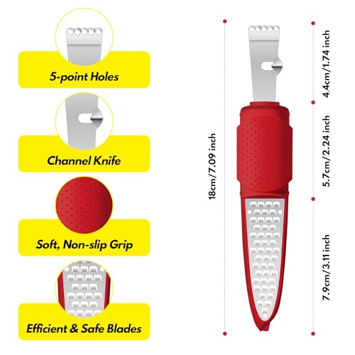 Image of Rainspire Lemon Zester Tool with Channel Knife, Stainless Steel Citrus Zester Tool, Lemon Peeler, Zesters for Kitchen, Ultra Sharp 2-in-1 Tool Easily Creates Citrus Zest, Red