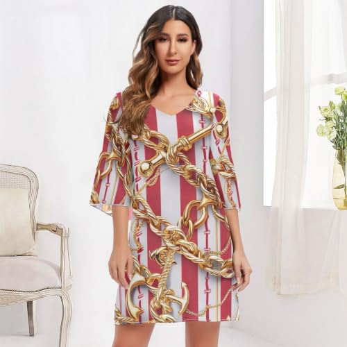 Robe d'été fluide rayures rouges col V ne nécessite aucun bijou - 6