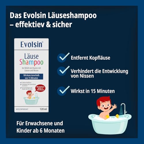 Evolsin® 120ml Läuseshampoo & Läusekamm für Erwachsene & Kinder ab 6 Monaten – bei Befall von Haaren mit...