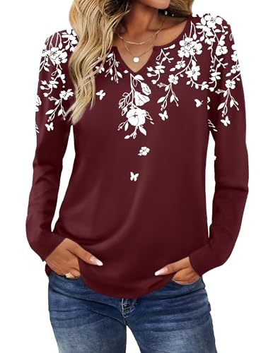 Image of Zeagoo Long Sleeve Shirts for Women Fall Tops Casual Dressy V Neck Blouses Boho Tunic Western Clothes Vacation Outfits