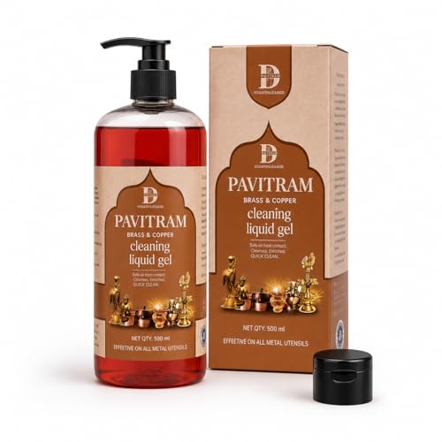 Image of Brass & Copper Cleaner Liquid Gel 500ml | Tarnish Remover & Metal Polish | Restores Shine | For Pooja Items, Idols, Utensils, Kalash & Decorative Articles