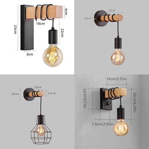 Aplique de pared vintage E27 de madera industrial retro para interior modelo B 4