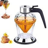 Honigspender Glas Tropffrei, Einhand Dosierer für Honig, Sirup und Öl, mit Rutschfestem Silikonfuß, Spülmaschinengeeignet, Küchenhelfer mit Elegantem Diamant Design