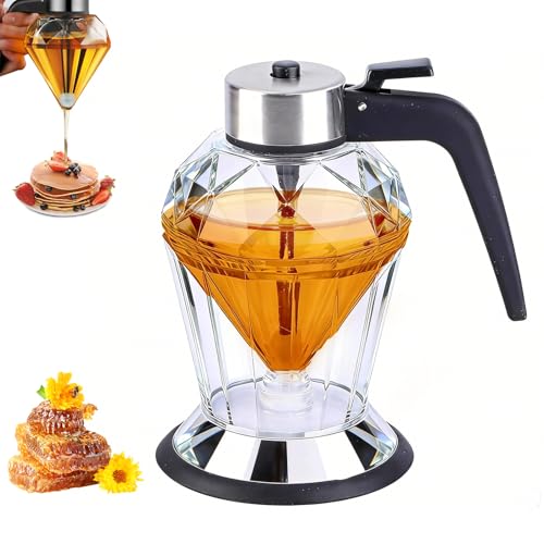 Botella de Miel de Diamante, 200ML Dispensador de Miel Dispensador de Botellas de Aceite de Oliva, Dispensador de Jarabe, Dispensador de Aceite con Soporte de Vidrio Transparente para Salsa de Soja