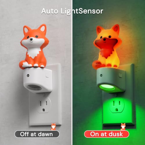Image of L LOHAS LED Night Light for Kids,Kids Night Light,Dusk to Dawn Sensor | 3D Cute Brown Fox Night Lights,RGB+Soft White 3000K,Birthday Gift Nightlight for Kids, Room Decor 2 Pack