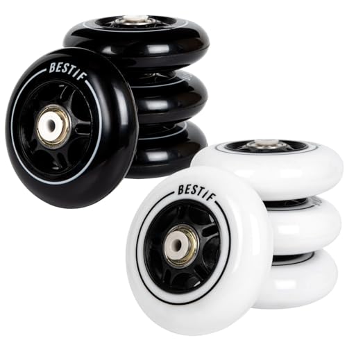 BESTIF Inline skates Rollen Kautschuk Ersatzrollen 4 Stück Set | Hochwertige Inliner Wheels Räder mit Kugellager ABEC 9 (Schwarz, 64x24mm) BESTIF Inline skates Rollen Kautschuk Ersatzrollen 4 Stück Set | Hochwertige Inliner Wheels Räder mit Kugellager ABEC 9 (Schwarz, 64x24mm)