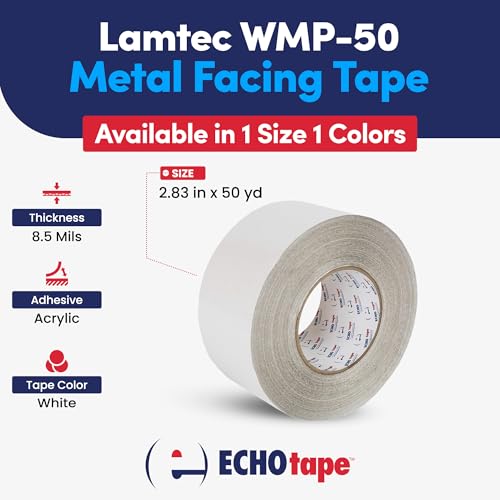 Image of ECHOtape FS-G7736 | All Weather Lamtec WMP-50 Facing Tape | Metal Building Insulation Tape | White Seam and Repair Tape | Cold Weather Acrylic Adhesive | Contractor Tape | 2.83 in x 50 yds