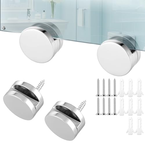 Image of 3-5mm Frameless Mirror Clips for Wall Mounting, 4 Pack Metal Round Mirrors Mounting Clips Heavy Duty Mirror Hanging Hardware Holders Clip with Long Screws & Anchors for Frameless Mirrors Wall-Mounting