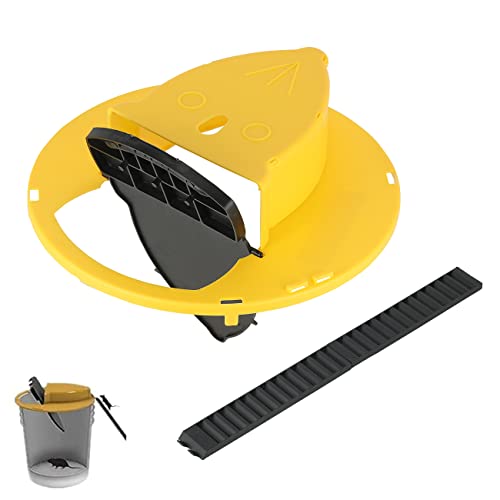 Housedeco Mouse Trap Bucket ,Flip and Slide Bucket lid Mouse/Rat Trap with Automatic Reset Multi-Trap/Humane Trap Indoor Outdoor no See Kill Compatible with 5 Gallon Bucket (1Pcs Yellow)