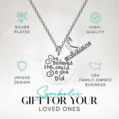 Swimming Gift, Swim Necklace, She Believed She Could So She Did Swim Jewelry Gift For Swimmers & Swim Teams, Charm Swimming Necklace4