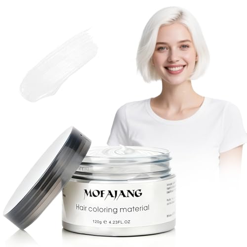 Temporäre Weiß Haarfarbe, Styling Haartone für Männer Frauen, Natürliche Frisur Pomade, Haarfärbemittel Wachs für Party, Cosplay & Halloween, 4,23 Unzen