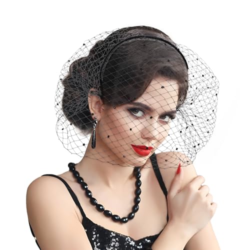 Sorcristy Black Birdcage Veil Funeral Veils with Mesh Veil and Black Rhinestone Fascinator Tea Party Headband Mourning Memorial Service Church Hat for Women