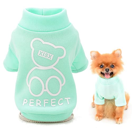 SMALLLEE_Lucky_Store Simpatico Cartone Animato Cucciolo Felpa in Pile Pullover Maglioni per Cani di Piccola Taglia Media Gatto Yorkie Chihuahua Gattino Caldo Autunno Inverno Vestiti, Verde, S