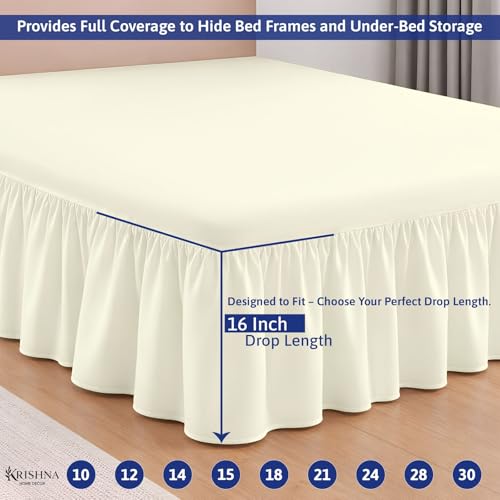 KRISHNA Ruffled Bed Skirt with Split Corners King, 100% Microfiber Hotel Quality, 18 Inch Drop Dust Ruffle Gathered Bedskirt with Platform, 78" x 80", Ivory - image 3
