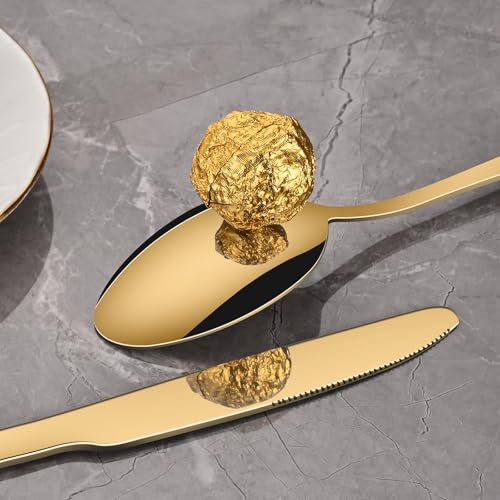 30-teilig Edelstahl Bestecksets 6 Personen, Besteck Gold Spülmaschinenfest – Ansicht 3