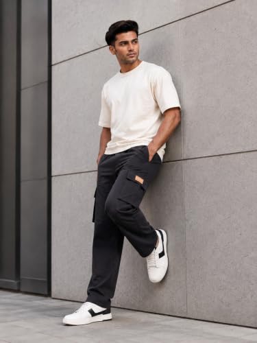 Generic Men's Black Cargo Track Pant Grey - Image 6