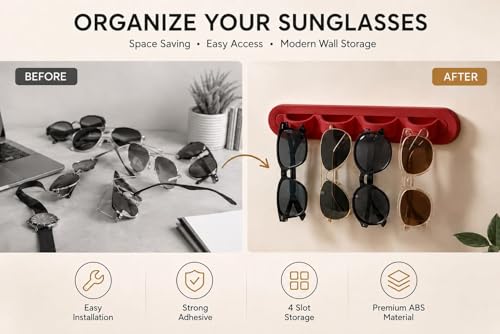Image of Sunglasses Organizer, Wall Glasses Holder, Acrylic Sunglasses Display, Eyeglass Organizer for Multiple Glasses for Office & Home Decor, Unique Gifts for Husband, Women & Girls