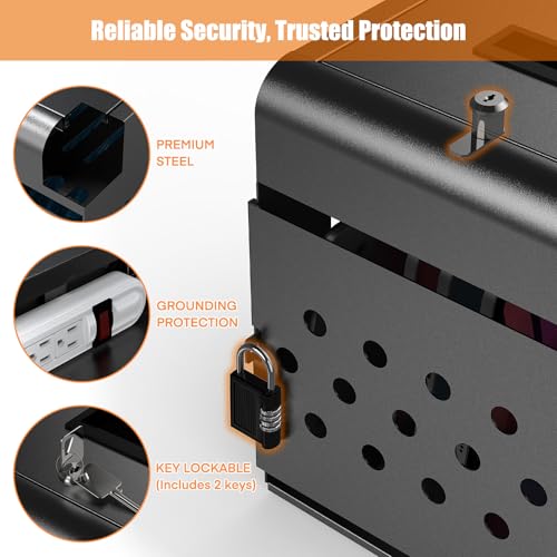 8 Tablet Charging Station Lock Box - Fits 14" Screen, Steel Case & Lockable Door,2 Keys Included - for Chromebook,ipads,Laptop and Tablets - Ideal for Offices, Classrooms and Hospitals(Black)
