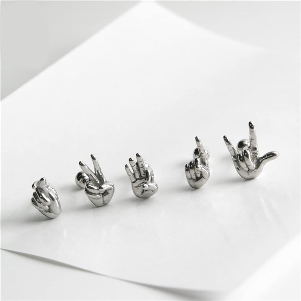 Aretes tipo dormilona para cartílago de roca en la mano, de 16G, para mujeres, hombres, niños y niñas, estilo punk, personalizados, de acero inoxidable, con rosca plana, hélice, hipoalergénicos, 5