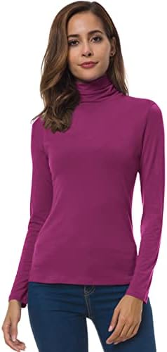 Women Long Sleeve Turtleneck Slim Fitted Based Layer Lightweight Active Shirt Pullover Tops