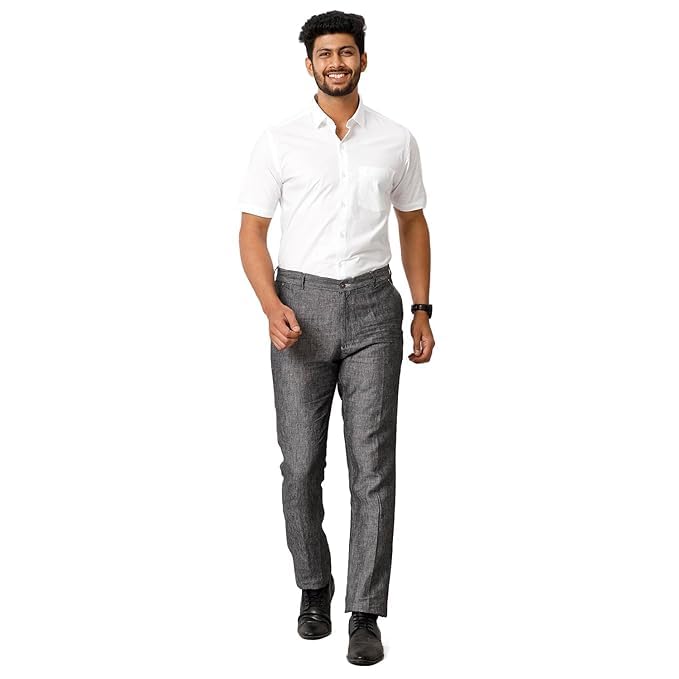 Image of RAMRAJ COTTON Men Solid Regular Fit Half Sleeve Ethnic White Cotton Blend Shirt