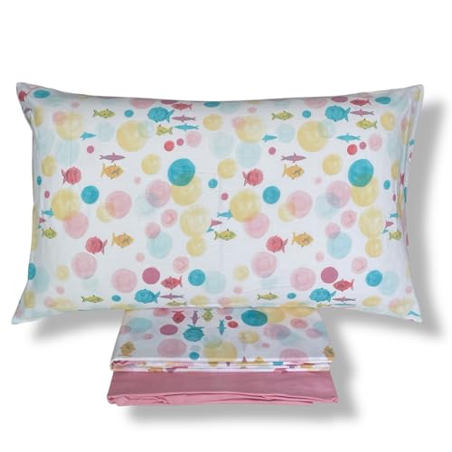 Bassetti Completo Lenzuola Letto singolo 100% Cotone Art. Bubble – 1 Lenzuolo Sopra 160x280 cm + 1 Lenzuolo con Angoli 90x200 cm + 2 Federe 50x80 cm (Rosa)