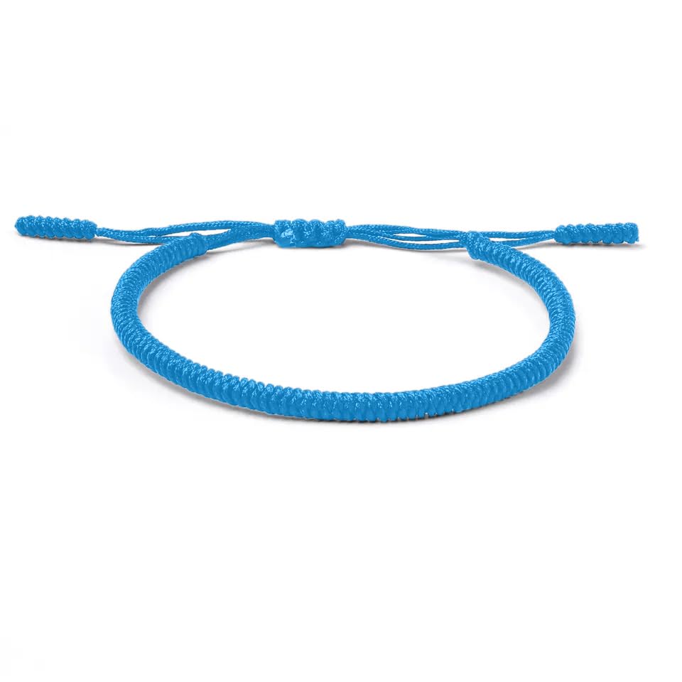 Pulsera Tibetana | Tejida a Mano, Ajustable de 15 a 24 cm, Para Hombre y Mujer, Nudo Tradicional Budista | Amuletos de la Suerte y Protección | Pulseras de Hilo Rojo | Pulsera Hilo Rojo (Azul)