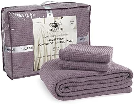 HILLFAIR 100% Cotton Blanket with 2 Throw Pillow Cover 18x18 Inch - 102x108 Inch California King Size Bed Blankets- Soft Breathable Blankets– Extra Large Oversized Cotton Blankets- Lilac Bed Blankets