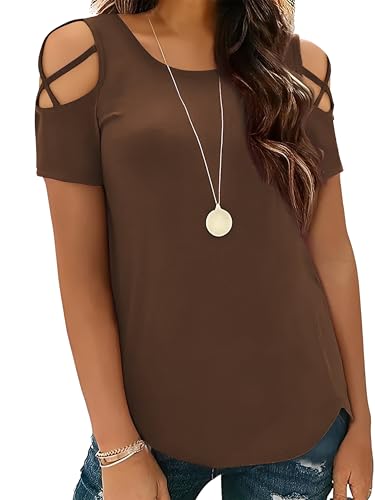 Image of Jar of Love Women's Summer Tops Short Sleeve Cold Shoulder Tops T-Shirts for Women Spring Summer Tops Loose Fit Tunic 2026