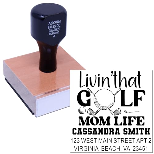 Image of Custom Made Wood Handle Rubber Stamp Golf Swing Silhouette - Square Stamp | Golf Player Stamp. Any standard pad works. Personalized Hand Stamp. Uses a separate ink pad. Classic hand stamp.