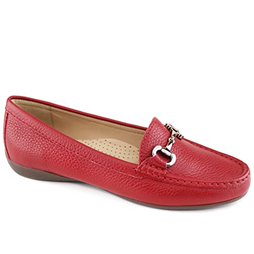 Women's Genuine Leather Slip on Buckle Loafer