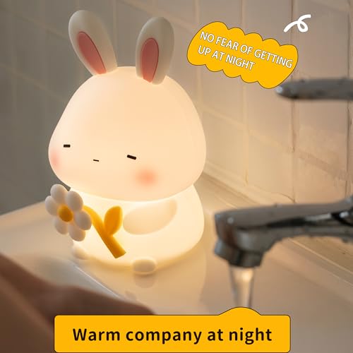 JMG-Myratts Veilleuse pour enfants, jolie lampe de chevet en silicone souple à intensité variable, lampe de chevet pour bébé, tout-petit, adulte [classe énergétique G] (lapin fleur) – vue 7