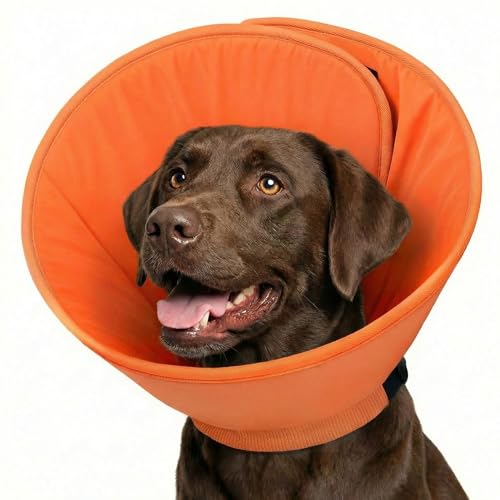 Image of Dog Cone, Soft Cone for Dogs to Stop Licking with Adjustable Buckle | Dog E-Collar Alternative After Surgery for Medium Large Dogs, Pet Cones Collar for Wound Healing, Orange L