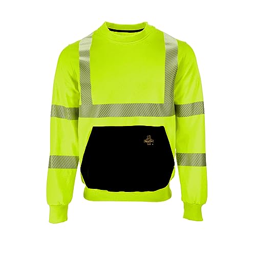 RefrigiWear Men’s Hi Vis Fleece Crewneck Sweatshirt, (Lime, X-Large)