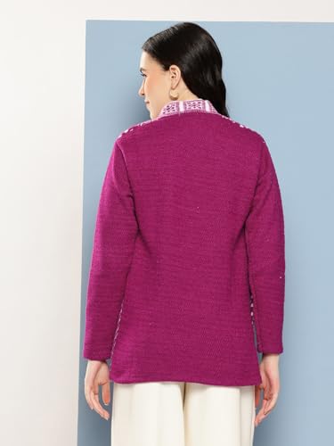 Image of Aarika Womens Winter Wear Maroon Colour Geometric Woolen Cardigan
