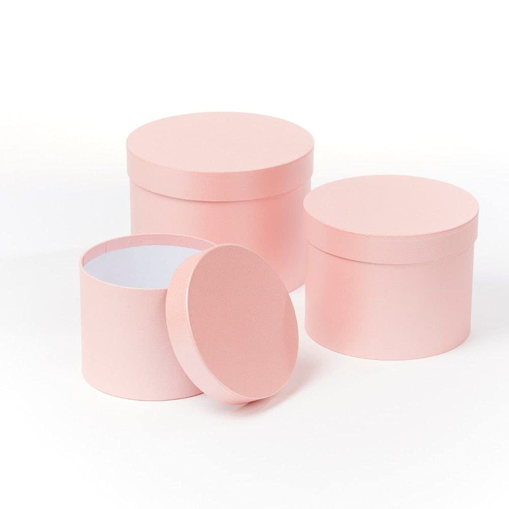 Floralcraft Set of 3 Round Lined Symphony Hat Boxes with Lids (Pale Pink), Empty Storage Boxes Cardboard Florist Hat Boxes Jewellery Boxes for Wedding Anniversary Valentines Gift Christmas — image 1
