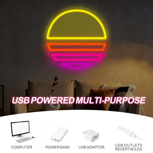 Image of Vaporwave Neon Sign Sunset Vibrant LED Light | Colorful USB Powered Dimmable Home Wall Art Room Decoration Office Decor 13 inchx13 inch