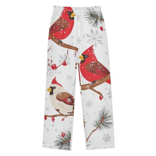 Cardinal Birds Pine Cone Boys Long Pants Soft Trousers Elastic Waist Kids Lounge Bottoms with Pockets S-XL